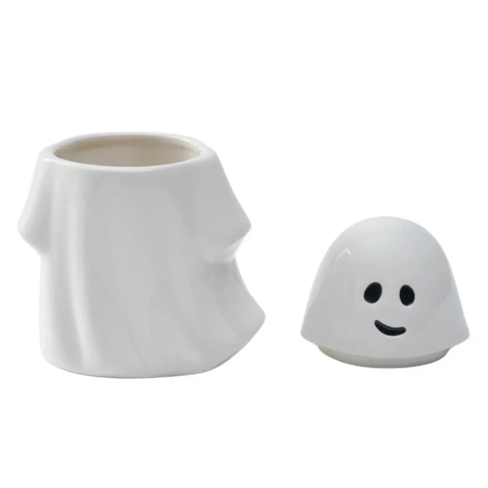 NEW Ceramic Ghost Cookie Jar Treat Food Storage Candy Kitchen Decor White Party